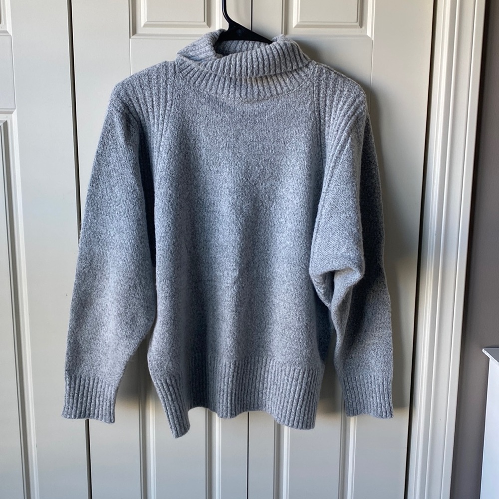 Gray oversized turtleneck cowlneck sweater